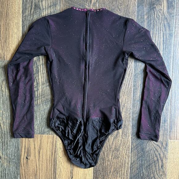 Satin Stitches Figure Skating Dress Leotard & Skirt Black Pink Rhinestones 12 - Picture 7 of 13